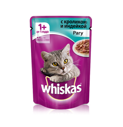 Whiskas для кошек рагу с кроликом и индейкой 85 гр.